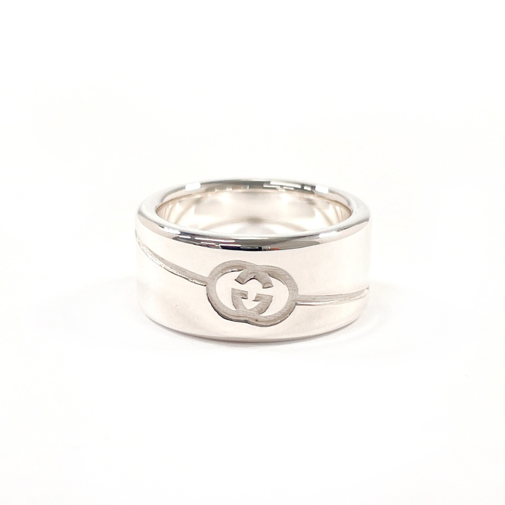GUCCI Diagonal Interlocking G Ring, Sterling Silver 925, Size 11, Silver, Wom...
